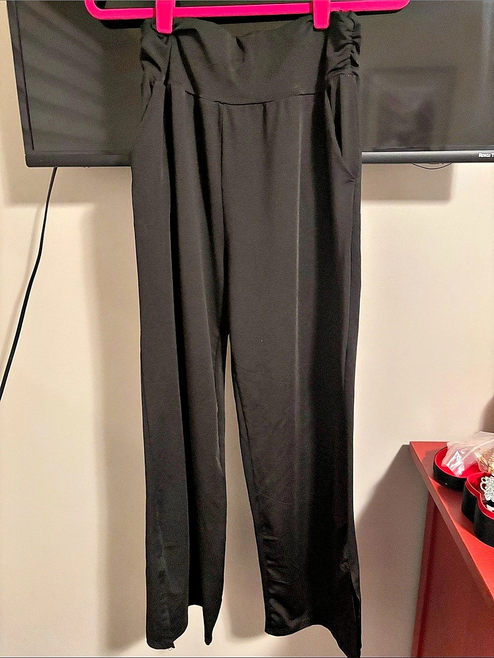Ruched High-Rise Wide-Leg Pant Black Wide Leg Pants